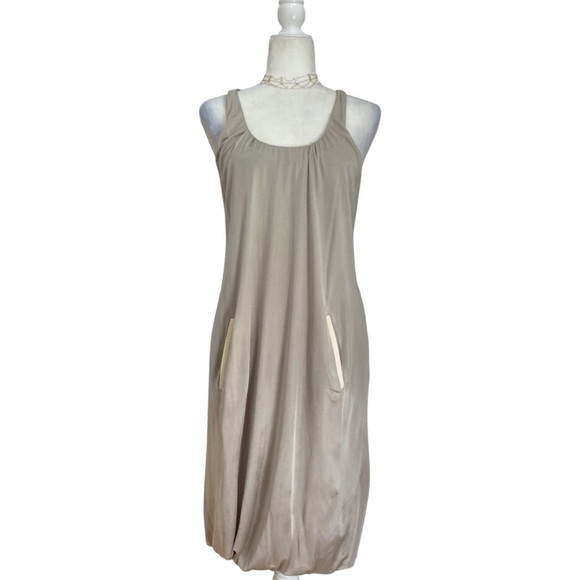 Yigal Azrouël Scoop Neck Draped Sleeveless Dress with pockets in London Fog - Picture 1 of 8